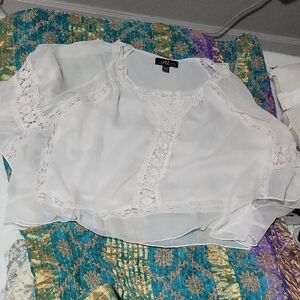 Midnight Velvet White Embellished Crop Blouse with Peter Pan Collar